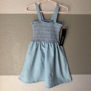NWT Picapino Girls 3T Chambray Dress Smocked Pink Orange Summer Blue Lightweight